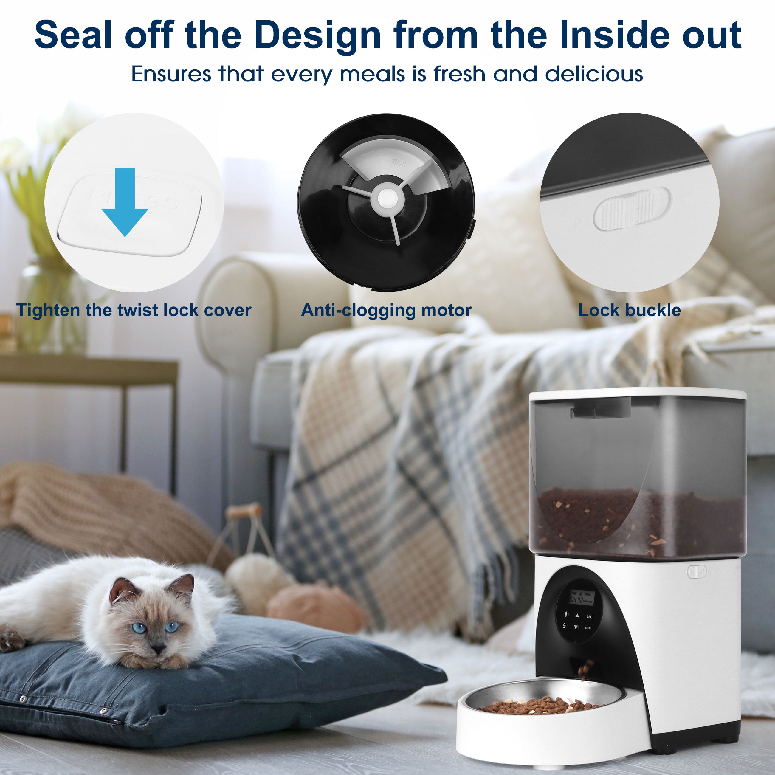Cobectal 4L Automatic Cat and Dog Pet Feeder, Cat Food dispenser With Stainless Steel Bowl, Black