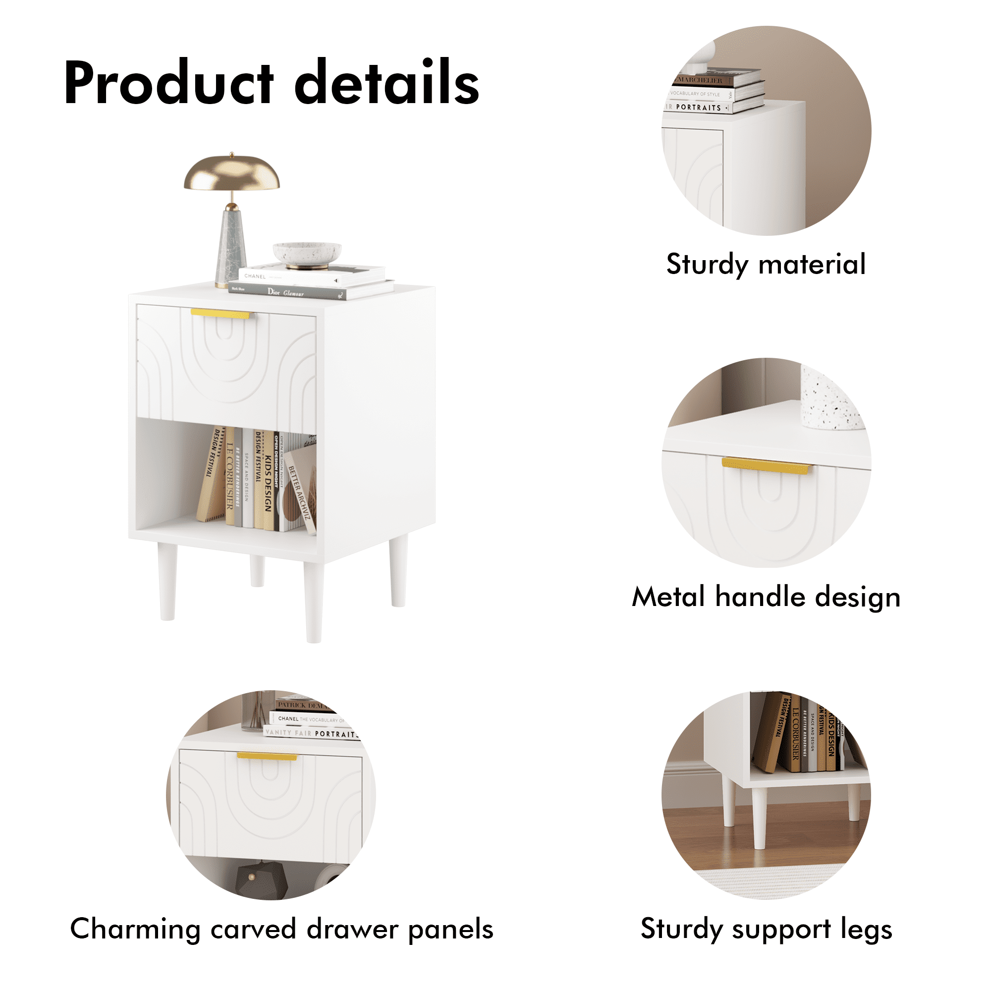 Modern White Nightstand with One Drawer and Open Shelf Ideal for Bedroom Decor