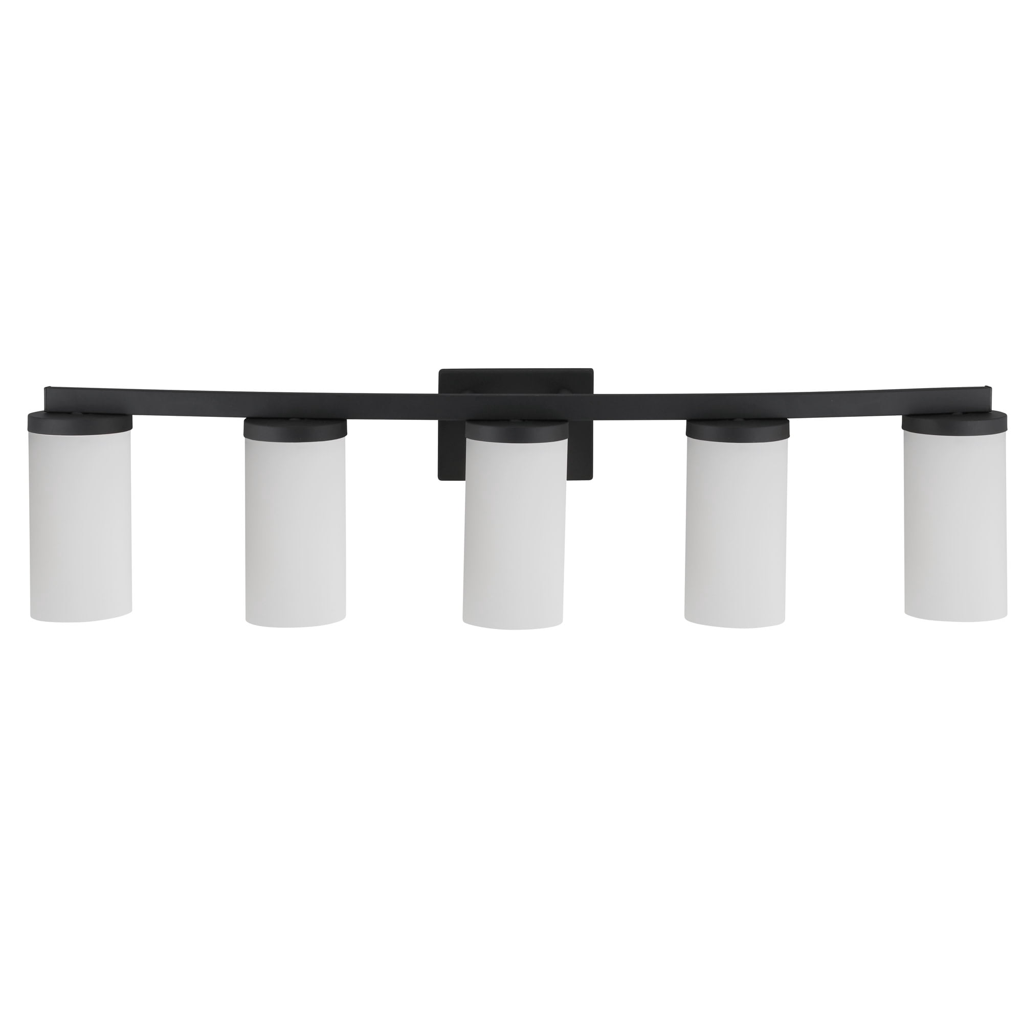 Breckham 5-Light Vanity Light in Black, 38.0 in Curved Bar with Frosted Glass