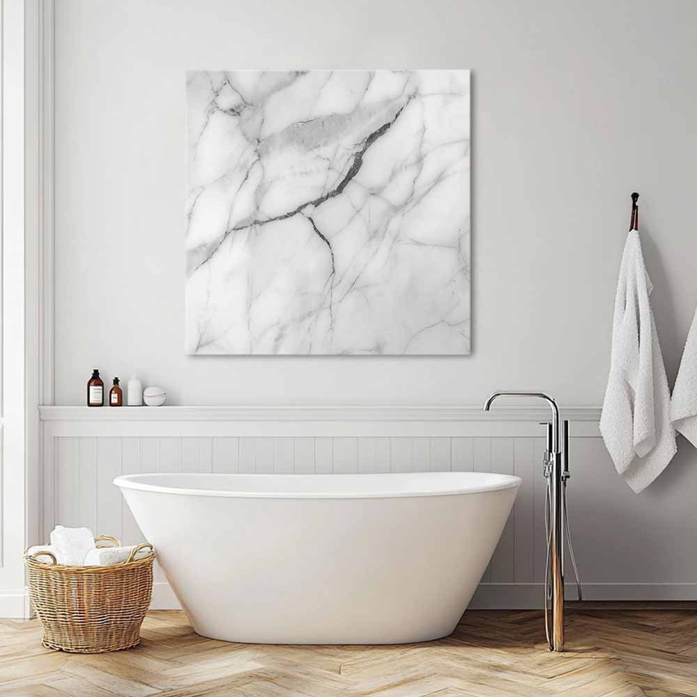 White Marble Canvas Wall Art, Grey White Abstract Art Framed Wall Decor Modern Artwork Prints Painting for Living Room, Bedroom, Kitchen & Cafe Decor 16x16 Inch
