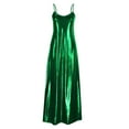 thumbnail image 5 of Honeeladyy Women Metallic Shimmer Slim Maxi Dress Spaghetti Strap V Neck Long Dress Sleeveless Club Cocktail Party Dress Green M, 5 of 6