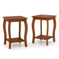 Resenkos 15 Inch 2-Tier Square End Table with Storage Shelf Set of 2-Walnut, Nightstand Small Side Table, End Table for Bedroom Living Room