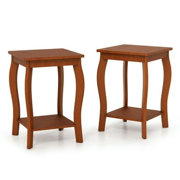Finihen End Table, Set of 2 Nightstand, Square End Table, 15 Inch 2-Tier Square End Table with Storage Shelf Set of 2, Sofa Side Table, Bed Side Table, for Living Room, Bedroom, Walnut