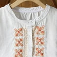 thumbnail image 6 of Dazajoo Short Sleeve Linen Shirt Women Boho Floral Embroidered Round Neck Tops Summer Casual Lightweight T Shirts,White,M, 6 of 9