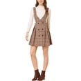 thumbnail image 2 of Allegra K Women's Checks Overalls Tartan A-Line Button Front Overall Pinafore Dress, 2 of 6