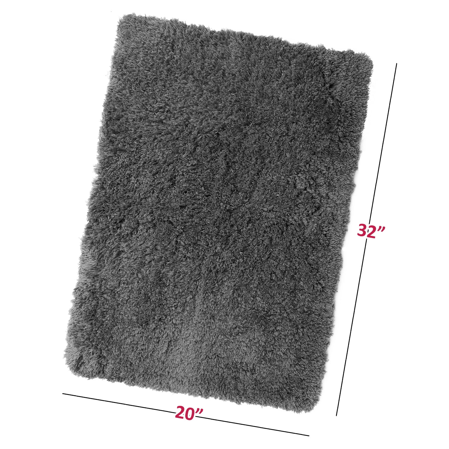 Clara Clark Shaggy Bath Rug with Non-Slip Backing Rubber - Machine Washable Super Soft Bathmat - Plush Absorbent Bathroom Rug, medium - 20 x 32, Gray