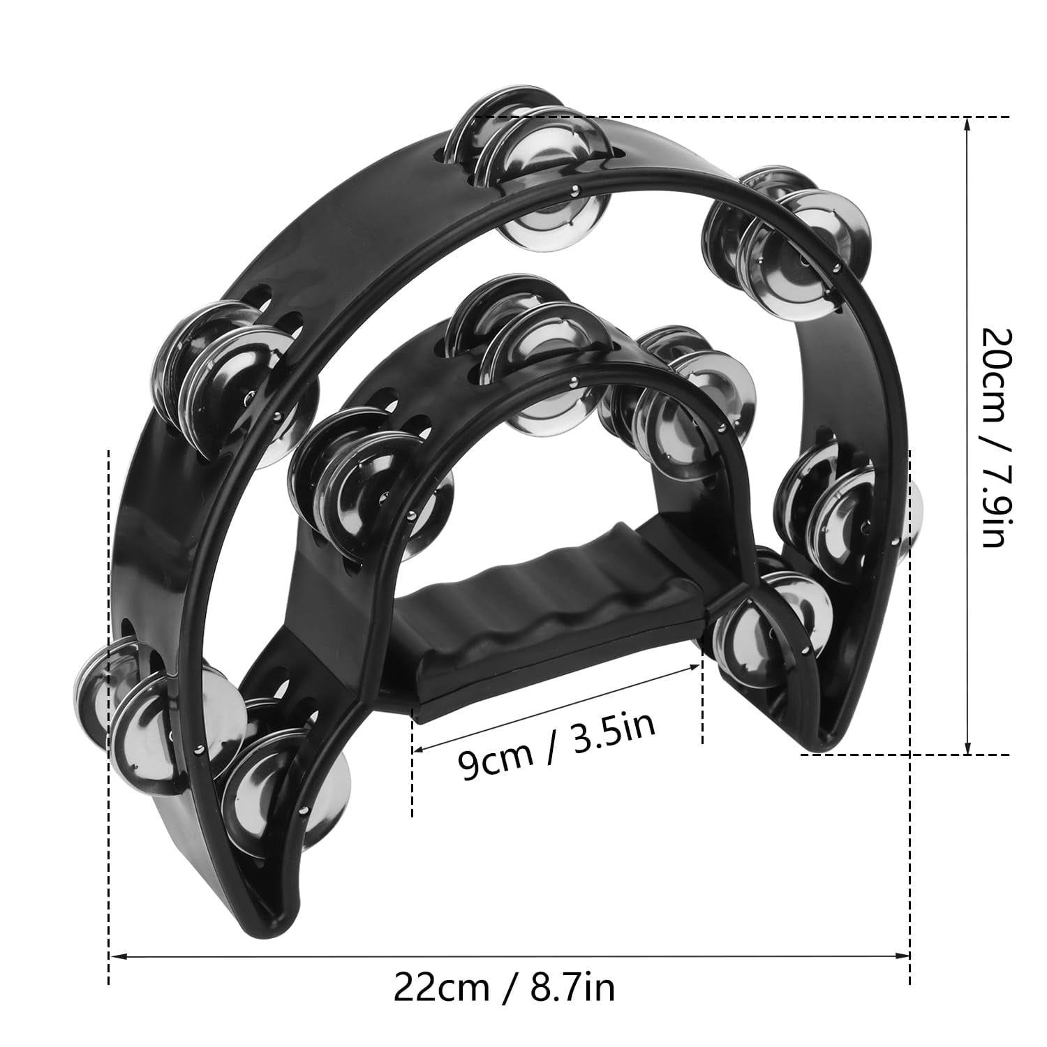 6 Pack Double Row Tambourine - 9.06 Inch Professional Handheld 20 Metal Jingles  Half Moon Musical Plastic Tambourines For Adults Music Lovers And Performers