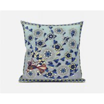 Glory of Flowers Peacock Indoor/Outdoor Pillow with Removable Cover in Light Green Aqua Brown20x20