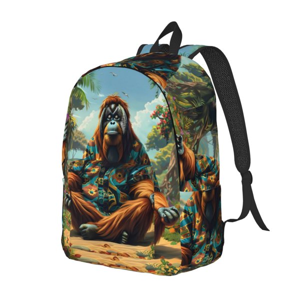 Balery Forest Meditating Gorilla Mochila Clásica Impresa Básica para Viaje, Mochila Escolar Resistente al Agua, Mochila de Lona con Correas Ajustables-Small