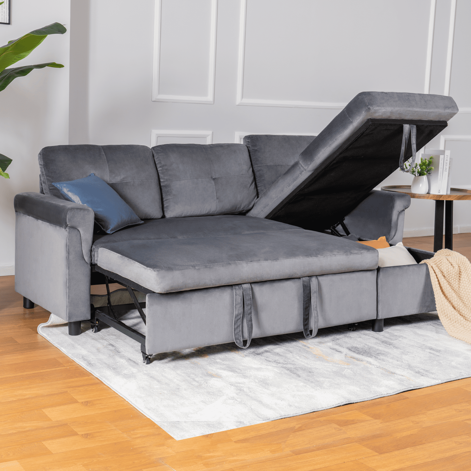 Mjkone Reversible Sectional Sofa Couch with Storage Chaise, Modern