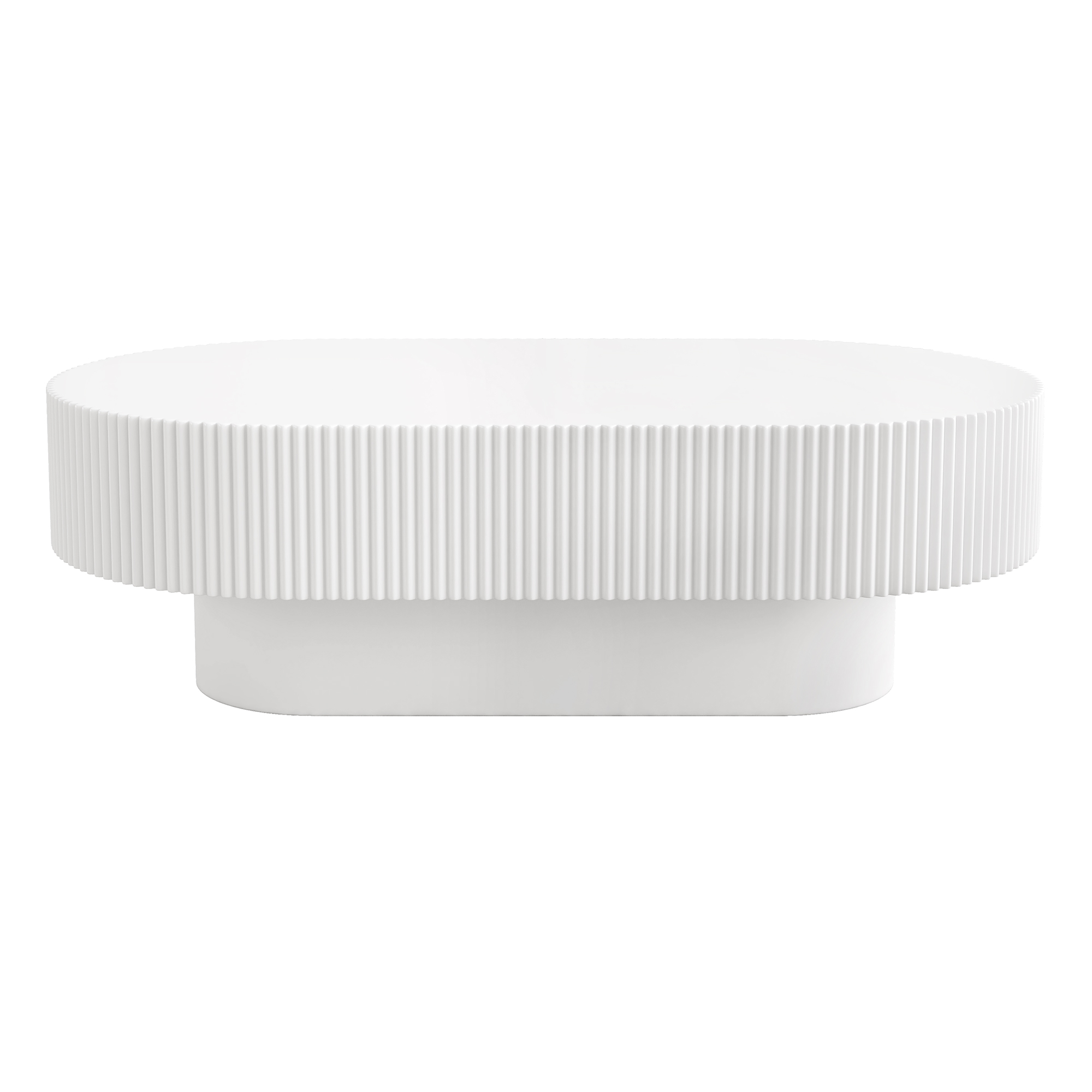 Harper & Bright Designs Wood Fluted Coffee Table, Modern Drum End Table, Oval Center Table with Sturdy Base for Living Room, White
