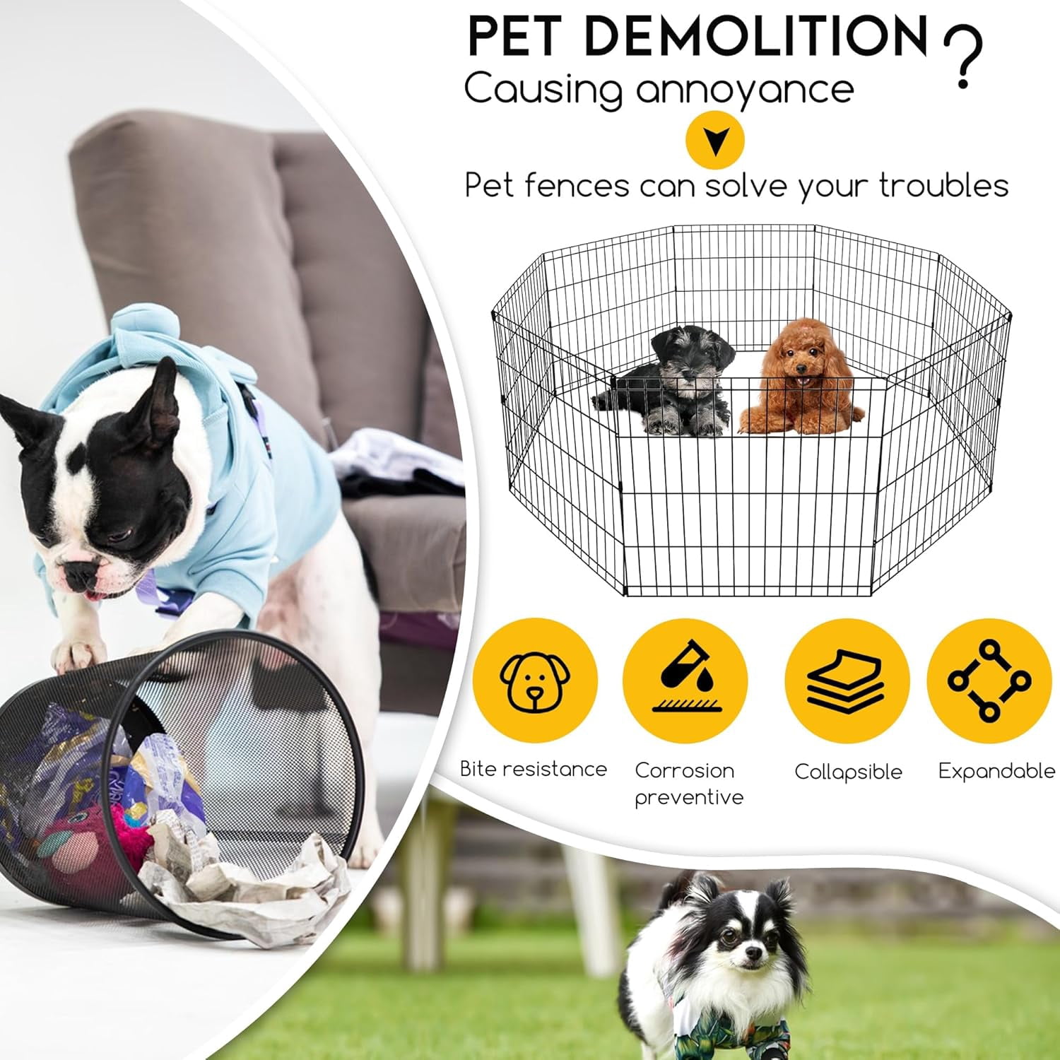 FDW 24 inch Dog Pen Playpen Puppy Pet Playpen 8 Panel Metal Portable Folding Animal Dog Fence,Black