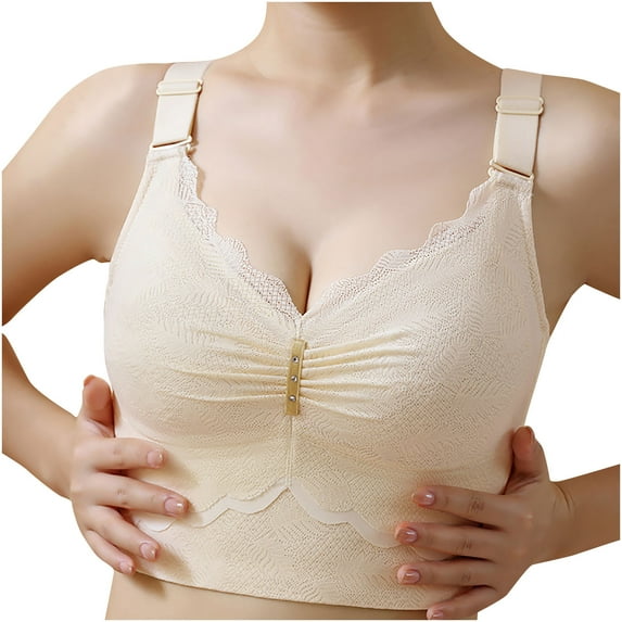 QLEICOM Everyday Bras for Women, Women's Comfort Lift Wirefree Bras Underwear Removable Shoulder Strap Daily Comfort Bra Underwear Bras No Underwire Beige Cup 36/80BCD