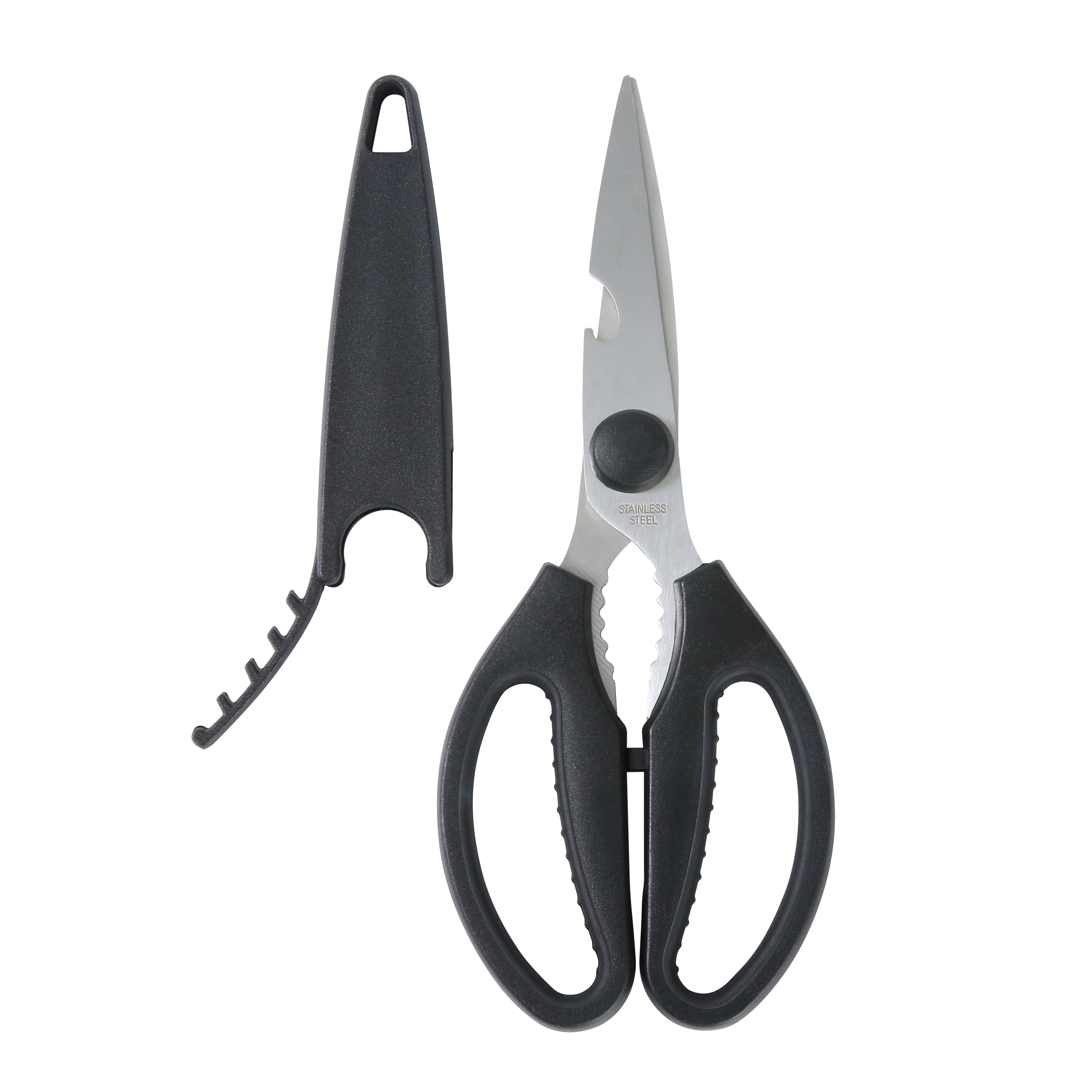Mainstays Kitchen Shears, Stainless Steel Blades, Black Grip Handle, Multipurpose, 1 Each