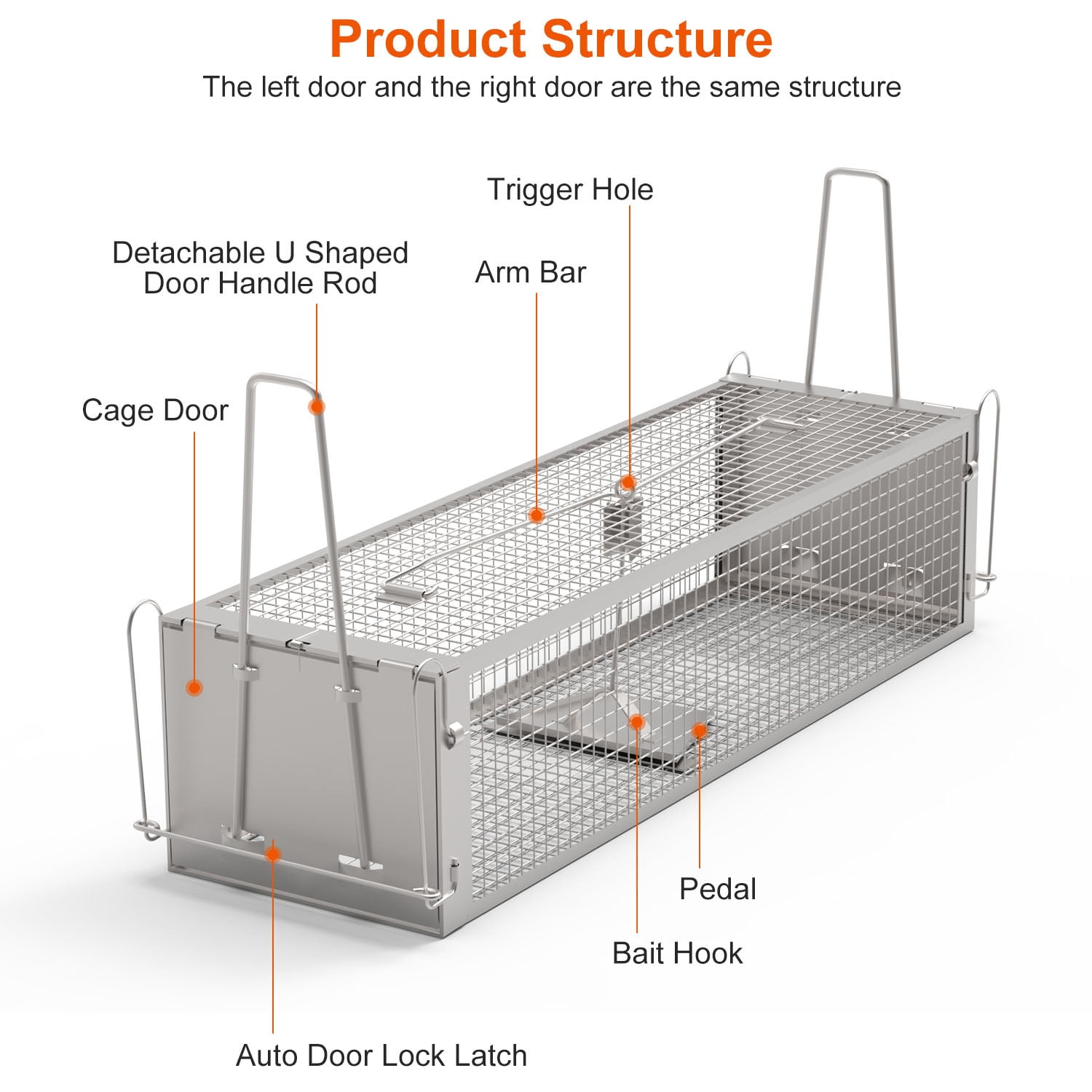 Zorpupoa 1Pc 16.53x6.1x4.33in Electroplating Zinc  Live Humane Rat Trap Dual DoorMouse Rodent Dense Mesh  Cage  with 2 Detachable U Shaped Rod