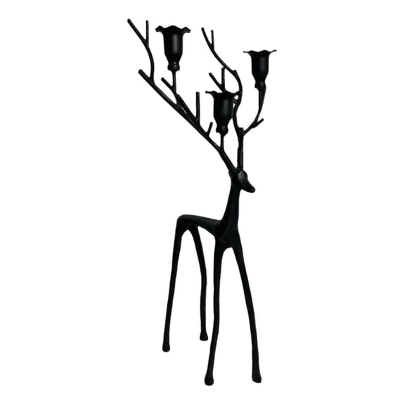 Black Metal Deer Candelabra, 17.71 Inch Antler Reindeer Taper Candle Holder Table Centerpiece for Home & Christmas Decor