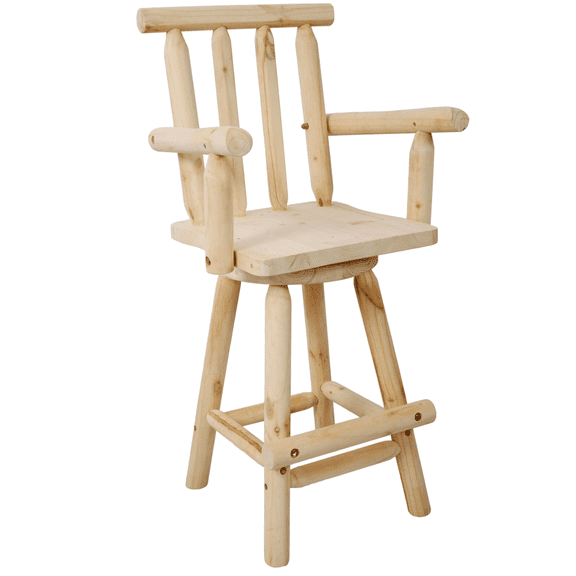 Fir Bar Stool with Footrest & Armrest - Rustic Light Brown Pub Chair