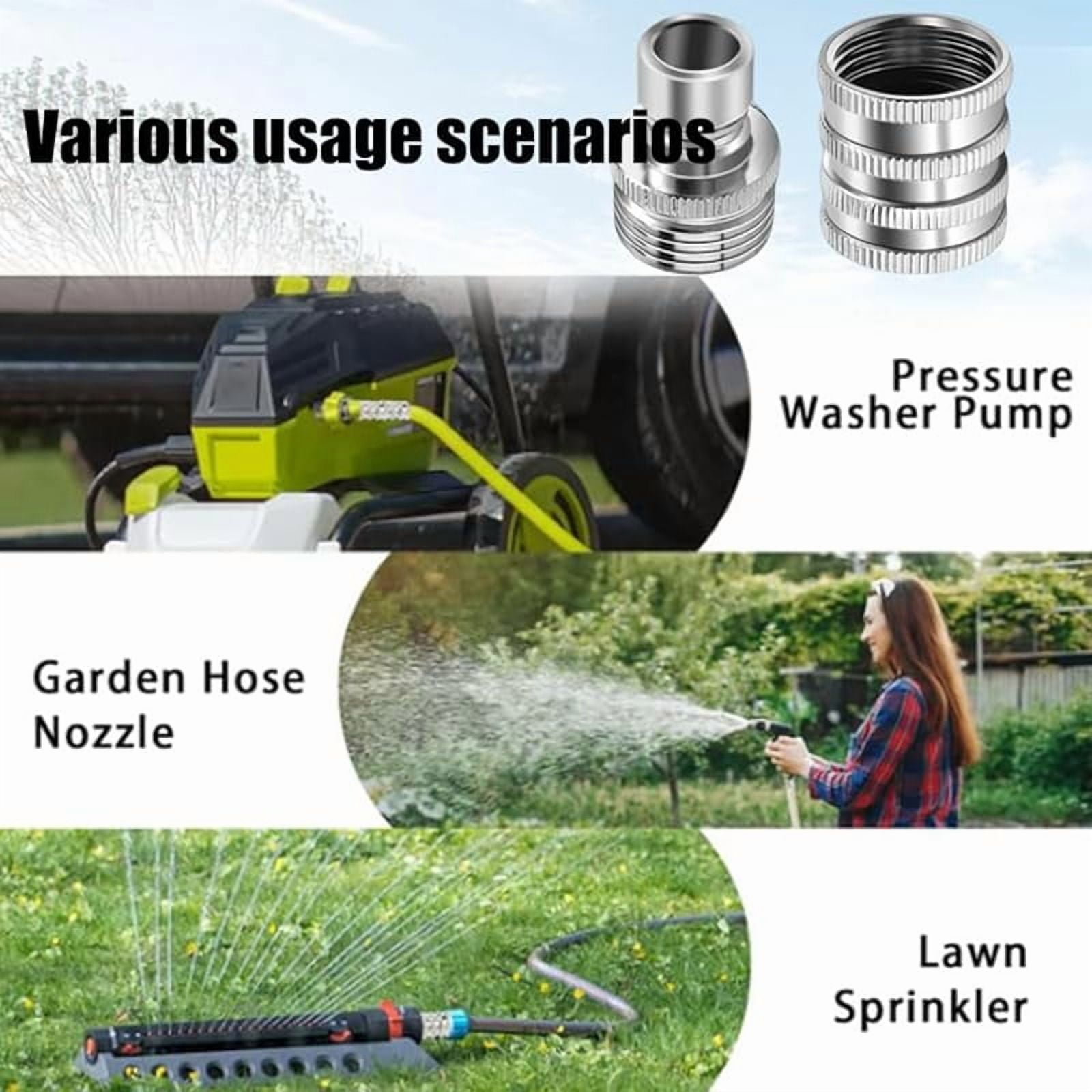 Novealcrbe Stainless Steel Garden Hose Quick Connect Fittings Set, 3/4 Inch Water Hose Quick Connect Fittings, Heavy Duty Quick Release Connector, Universal Fit for Garden Hose & Sprayers (3 Sets)