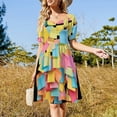 thumbnail image 4 of Vestido de manga corta estilo retro hippie con flores de colores brillantes y poder, vestidos de mujer para ocasiones especiales, vestidos de cóctel., 4 of 7