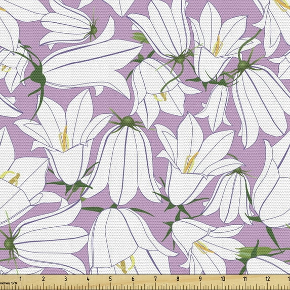 Floral Fabric by the Yard Upholstery, Bluebell Bouquets Beauty Fragrance Spring Buds Meadow Flowers Pattern, Decorative Fabric for DIY and Home Accents, Lilac White and Green by Ambesonne