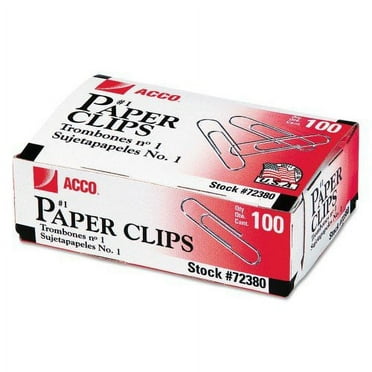2PK Acco Paper Clips, #1, Smooth, Silver, 100 Clips/Box, 10 Boxes/Pack (72380)
