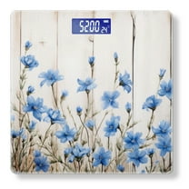 High Precision Body Weight Scale Smart Bathroom Scales with Large LCD Display(400lbs),Decorative for Bedroom-Blue Wildflowers On White Wooden Backdrop