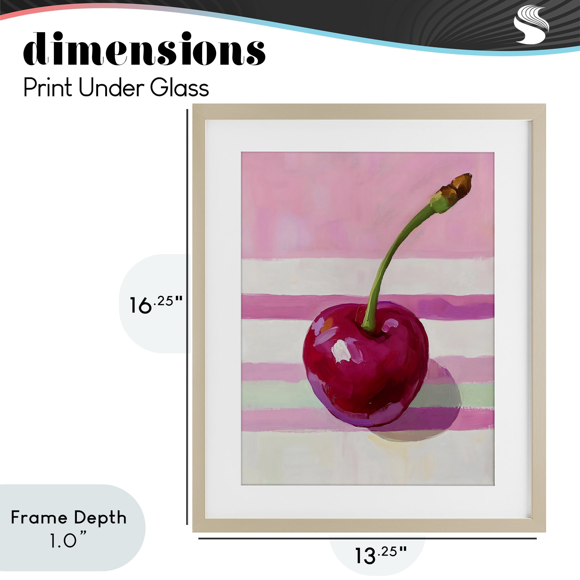 Stupell Industries Cherry on Pink Stripes Birch Framed Print Under Glass, design by The Prints Vibe