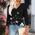 thumbnail image 4 of Black Ladies Brunch T Shirts 3/4 Length Sleeve Tee Tops for Women Vneck Spandex Loose Fit Patchwork Fall Summer Shirts 2026 Clothes L, 4 of 8