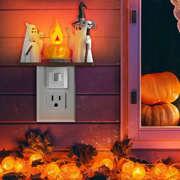 Wmhnj Luz nocturna de Halloween con efecto de llama parpadeante, enchufe giratorio de 360, casquillo E12, luz nocturna de bajo consumo de 0,8 W para decoracin de interiores.