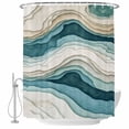 thumbnail image 2 of Teal Green Shower Curtains for Bathroom, Beige Gradient Wave Lines Abstract Ombre Art Washable Fabric Shower Curtain with Hooks Waterproof Bathroom Decor Sets, 72 x 78 Inches, 2 of 9