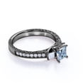 thumbnail image 3 of JeenMata 1 carat Princess Cut Dark Blue Created Aquamarine 3 Stone Simple Engagement Ring in 18k Black Gold over Silver, 3 of 6