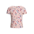 thumbnail image 5 of Womens Pink Floral Print Square Neck Top Short Sleeve Stretchy Faux Two Piece Blouse Relaxed Fit S-3XL,Size S, 5 of 7