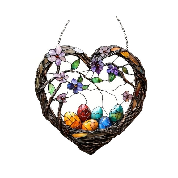 HuiXinOu Easter Heart Shaped Egg 2D Hanging Ornament, Wooden Pendant Tags for Easter Tree Door Wall Decor, Spring Holiday Party Decoration
