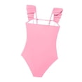thumbnail image 4 of Agkizg Girls One-Piece Swimsuit Solid Color Lace Trims Waistband Swimwear for Kids Youth Teens Beach Pool Swimming Bathing Suits, 4 of 4