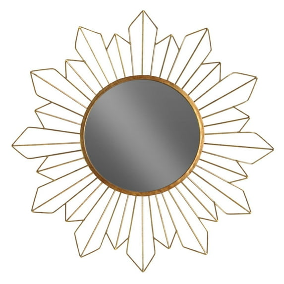 Metal Round Wall Mirror with Starburst Design Frame Metalic Finish Gold