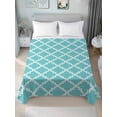 thumbnail image 2 of Queen Size Flat Sheet Only, Quatrefoil Moroccan Pattern Soft Brushed Microfiber Bed Sheets, Geometric Aqua Morocco Hotel Quality Breathable Bedding Top Sheet, Easy Care, 90"x102", 2 of 9