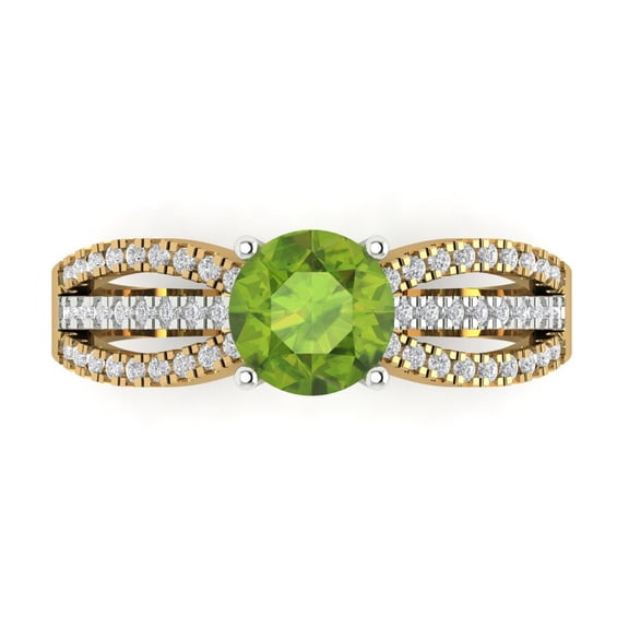 Solitaire with Accents Engagement Ring for Women - 1.27ct Natural Peridot in 18K Yellow/White Gold Promise Ring