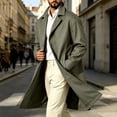 thumbnail image 2 of NOLVAREN Men's Long Trench Coat, Water-Repellent Button Front Jacket with Peak Lapel, Lining and Exterior Pockets for Casual and Work Wear S - 3XL, 2 of 8