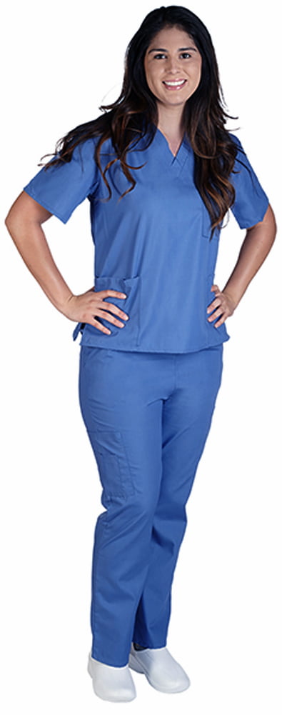 Medical Women Scrub set NATURAL UNIFORMS XS S M L XL 2XL 3XL Mock Wrap top+pants 