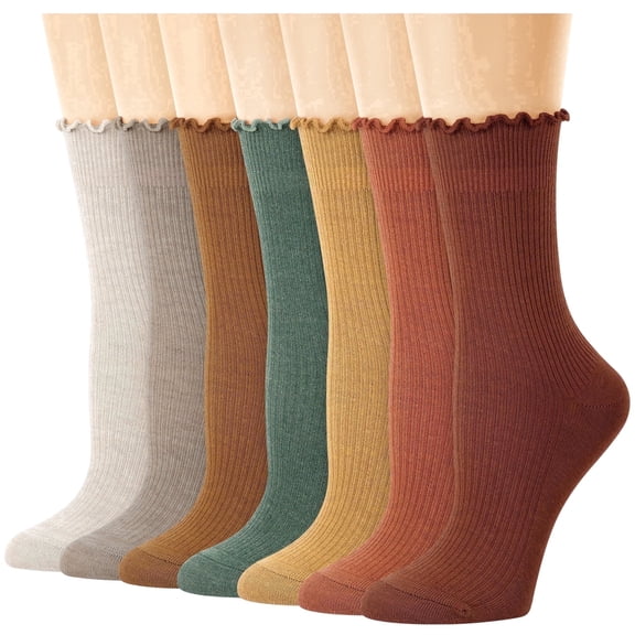 Loritta 7 Pairs Ruffle Socks Womens Crew Socks Casual Cute Frilly Cotton Socks for Women Soft