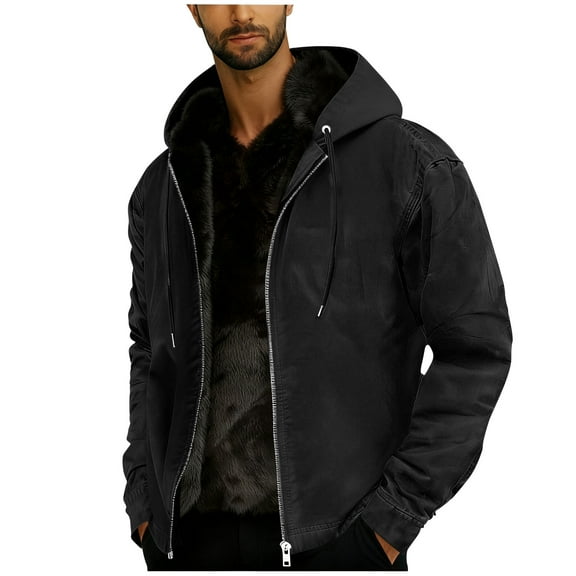 zfhfof Mens Heavyweight Winter Hoodie Jacket Fashion Zip Up Warm Fleece Sherpa Lined Hooded Coats Thickened Outwear with Pockets