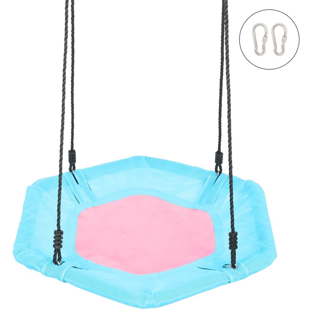 CIPACHO Hexagon Tree Swing, Kids Platform Swing with 2 Carabiners & Adjustable Rope, Swing Set Great for Backyard