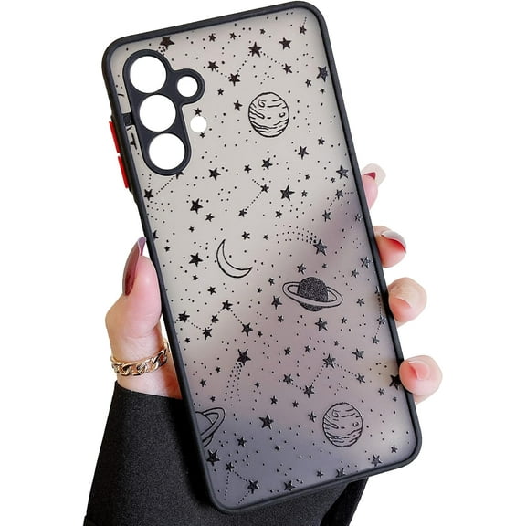Compatible with Samsung Galaxy A13 4G/5G,Galaxy A04S, Planet Sky Star Pattern Protective Phone Case Translucent Frosted Hard PC Back Case Shockproof Silicone Bumper Cover, Black Sky