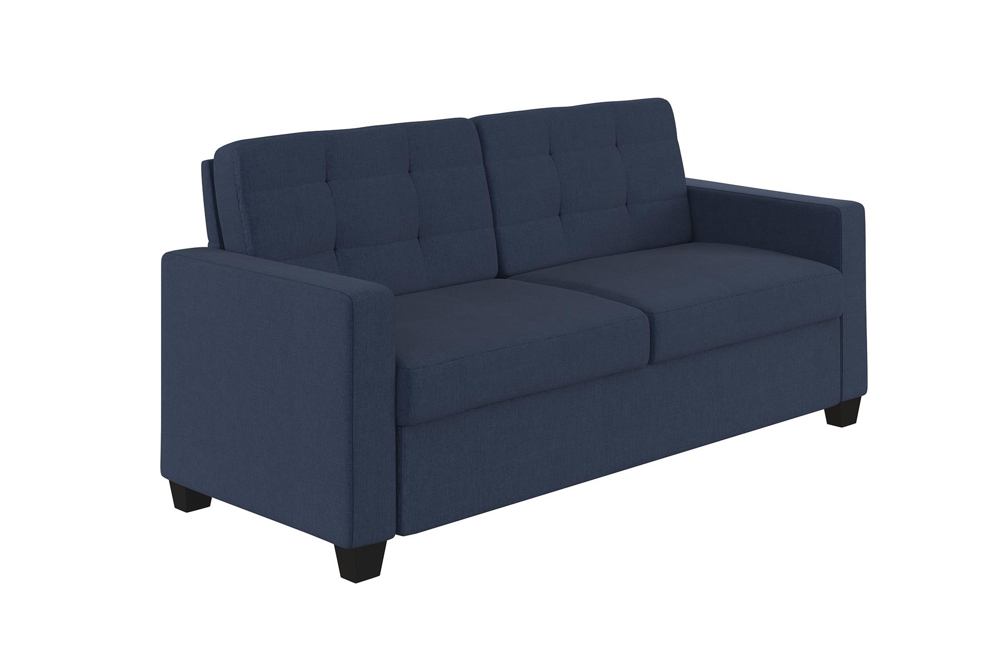 Devon Sleeper Sofa with certified Memory Foam Mattress, Blue Linen, Queen