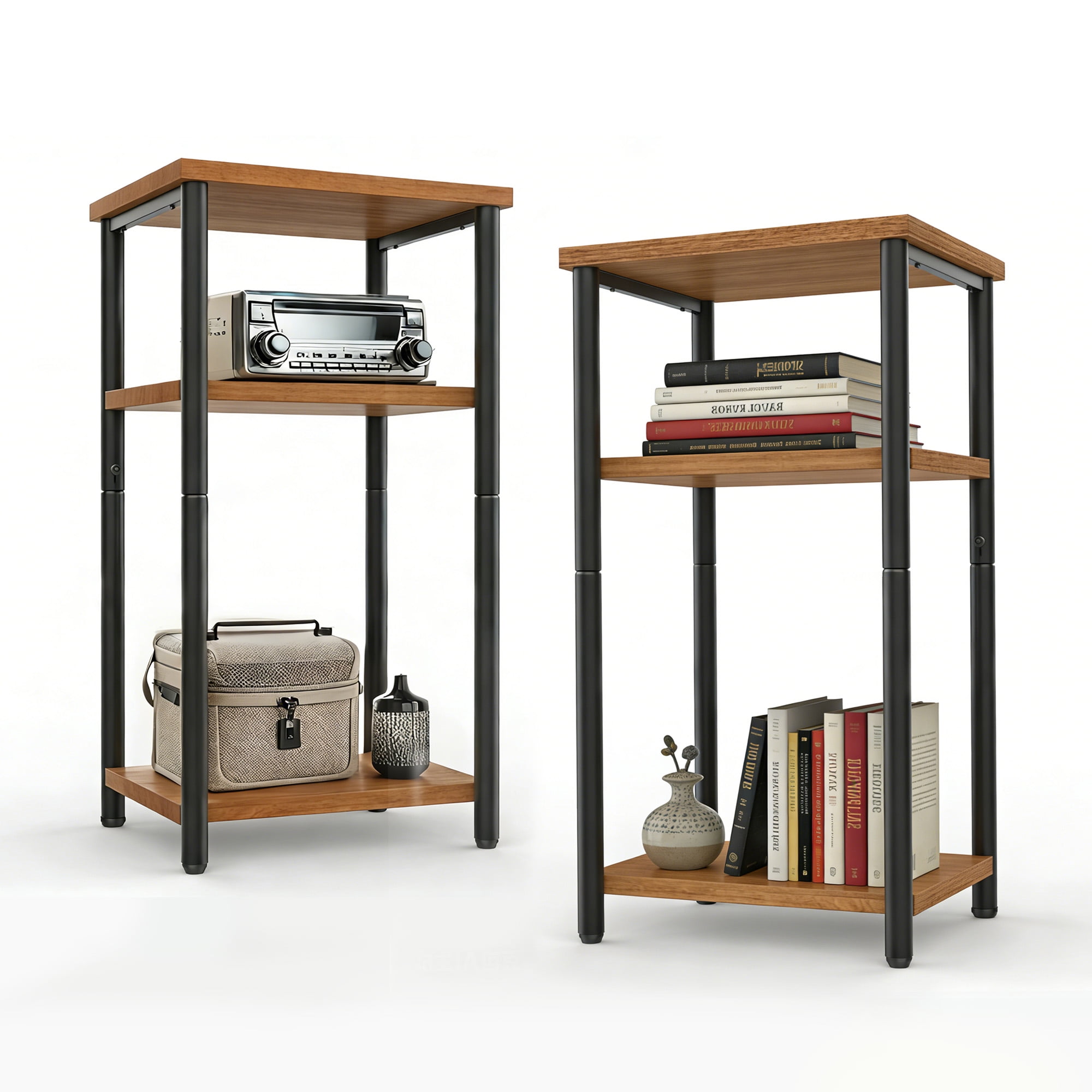 CONCETTA End Table with 3 Shelves, Narrow Nightstand for Small Spaces, Easy Assembly, Ideal for Living Room and Bedroom,Rust Brown