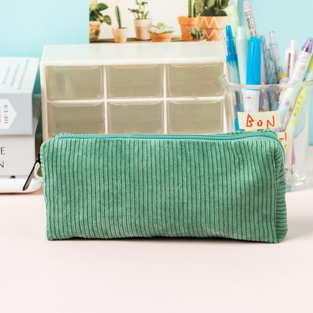 Estuche de pana | Estuche vintage de tela lisa | Bolsa de papelería de gran capacidad con cremallera suave | Organizador portátil de útiles escolares y de oficina para niños, adolescentes y adultos