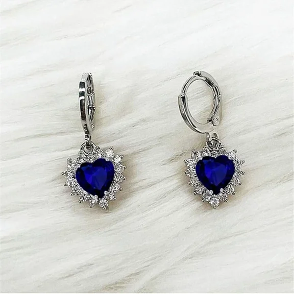 14K White Gold Plated 3TCW Heart Cut Lab Created Blue Sapphire Drop Dangle