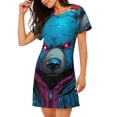 thumbnail image 2 of Fotbe Neon Cyberpunk Blue Bear Bata de Dormir para Mujer con Estampado, Camisón de Algodón de Manga Corta, Ropa de Dormir Casual, 2 of 6