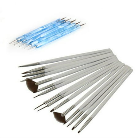 renext 15 pcs nail art design painting drawing brushes white and set of 5 pcs 2 way marbleizing dotting pen