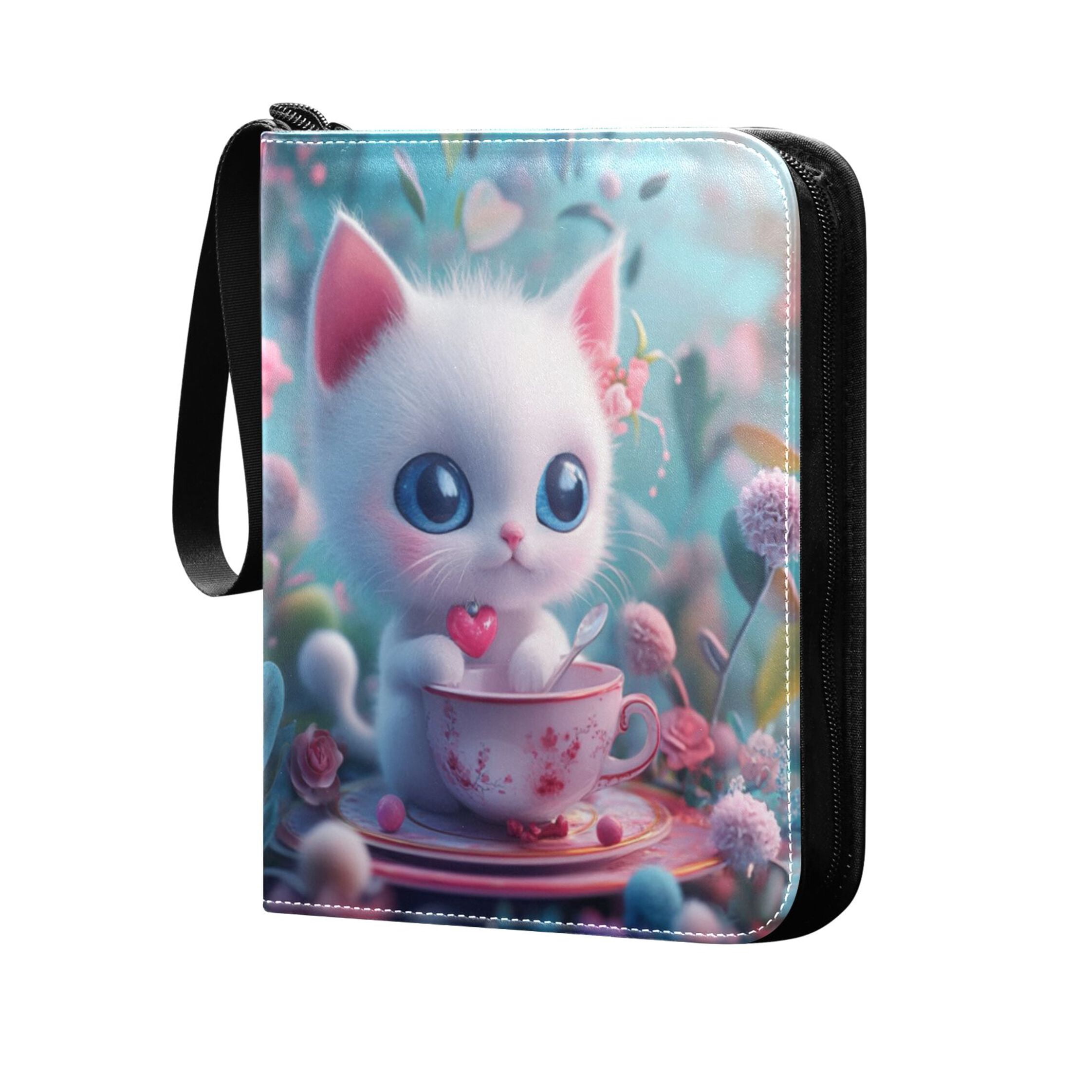 Game Card Storage Bag Collectible Trading Card Albums The 4-Pocket Card Binder With 50-Page Sleeve Can Hold 400 Game Cards Lovely Cartoon Little White Cat